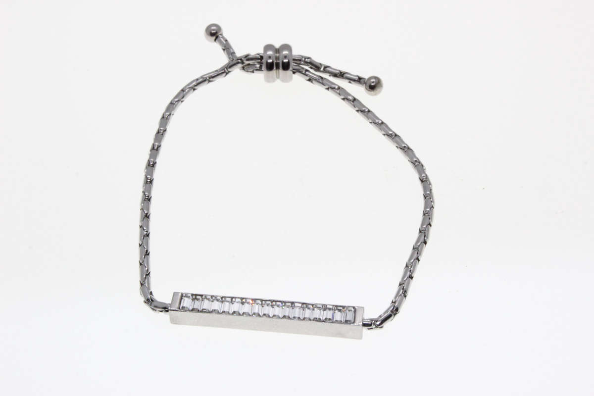 Bracelet - Fashion Silver Tone Stamped Del Coursy Expandable with Rectangular Clear Stones - ML2628