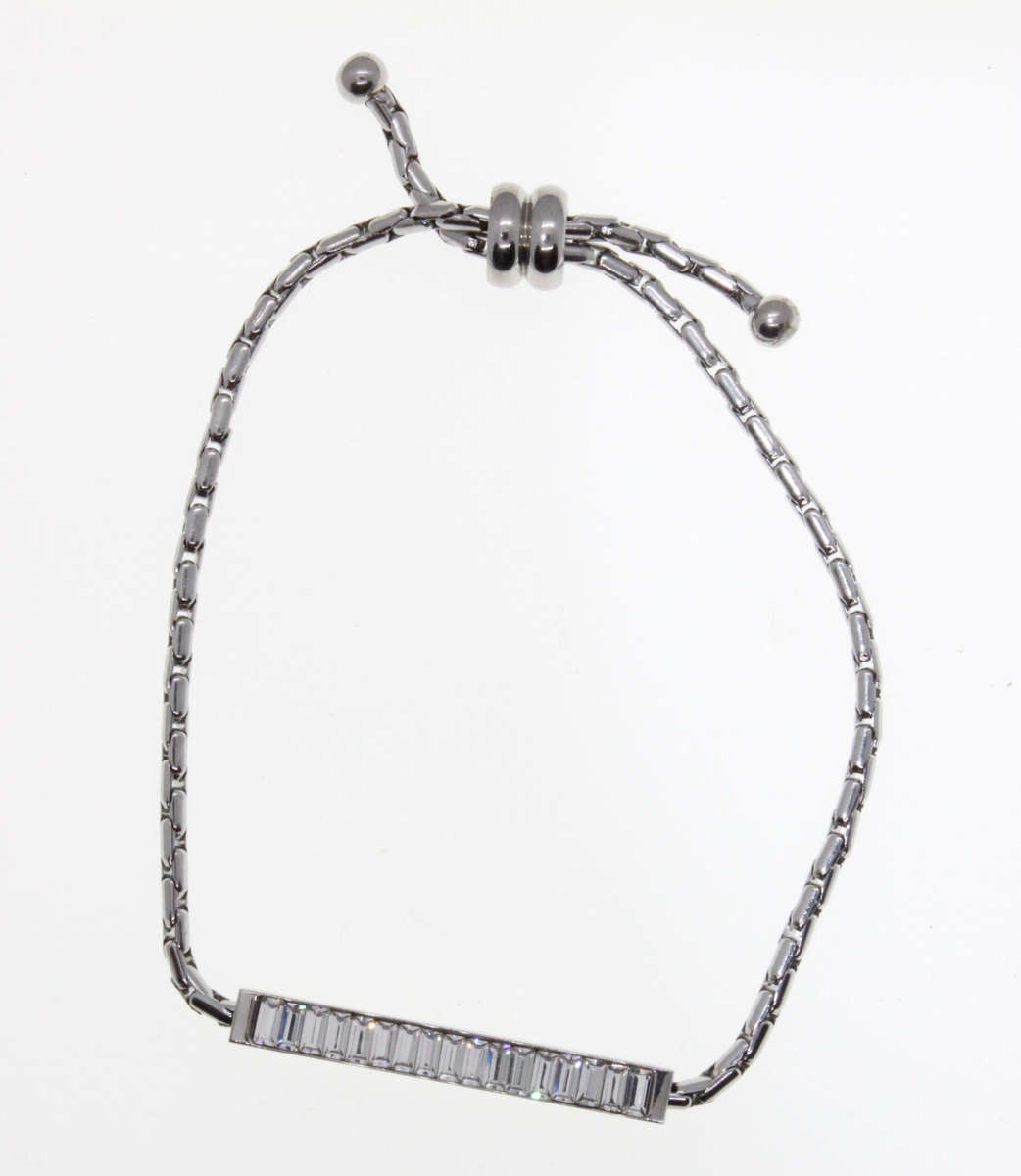 Bracelet - Fashion Silver Tone Stamped Del Coursy Expandable with Rectangular Clear Stones - ML2628
