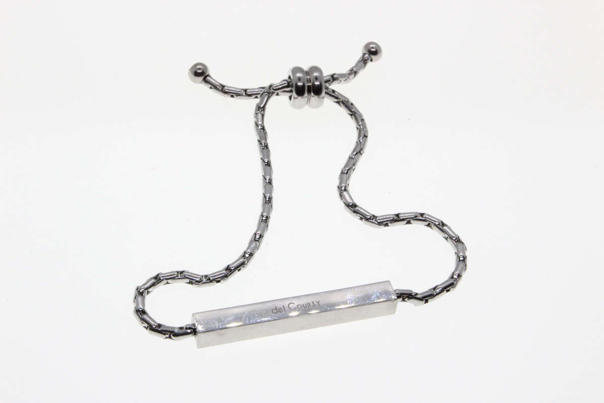 Bracelet - Fashion Silver Tone Stamped Del Coursy Expandable with Rectangular Clear Stones - ML2628