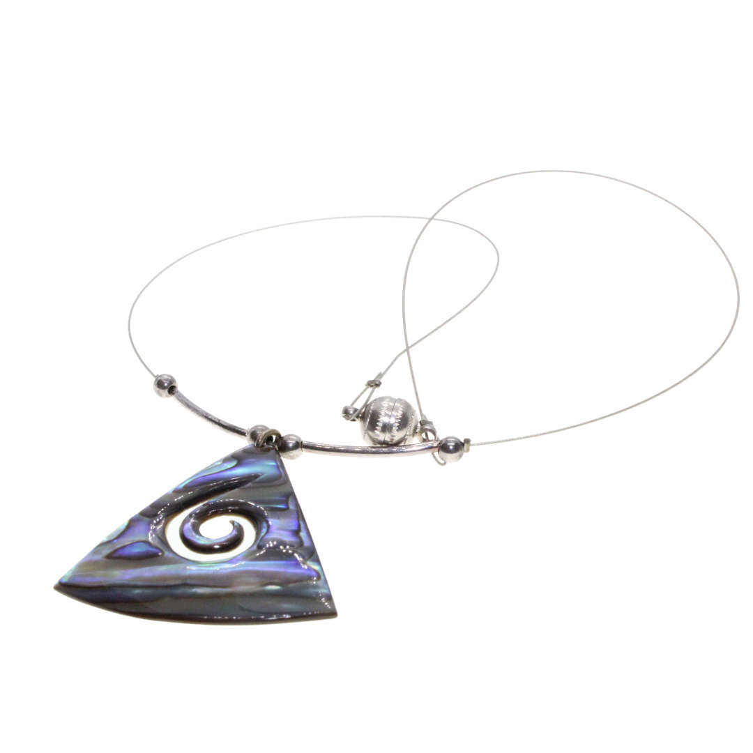 Necklace - Silver Tone Paua Triangular Shape Shell on floating Necklace. Magnetic Clasp - ML2686