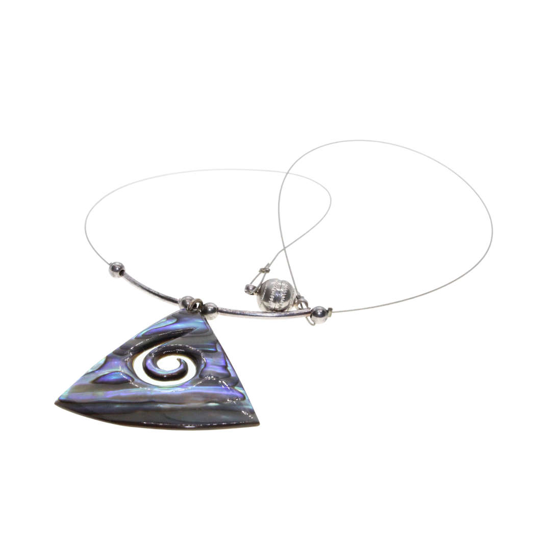 Necklace - Silver Tone Paua Triangular Shape Shell on floating Necklace. Magnetic Clasp - ML2686