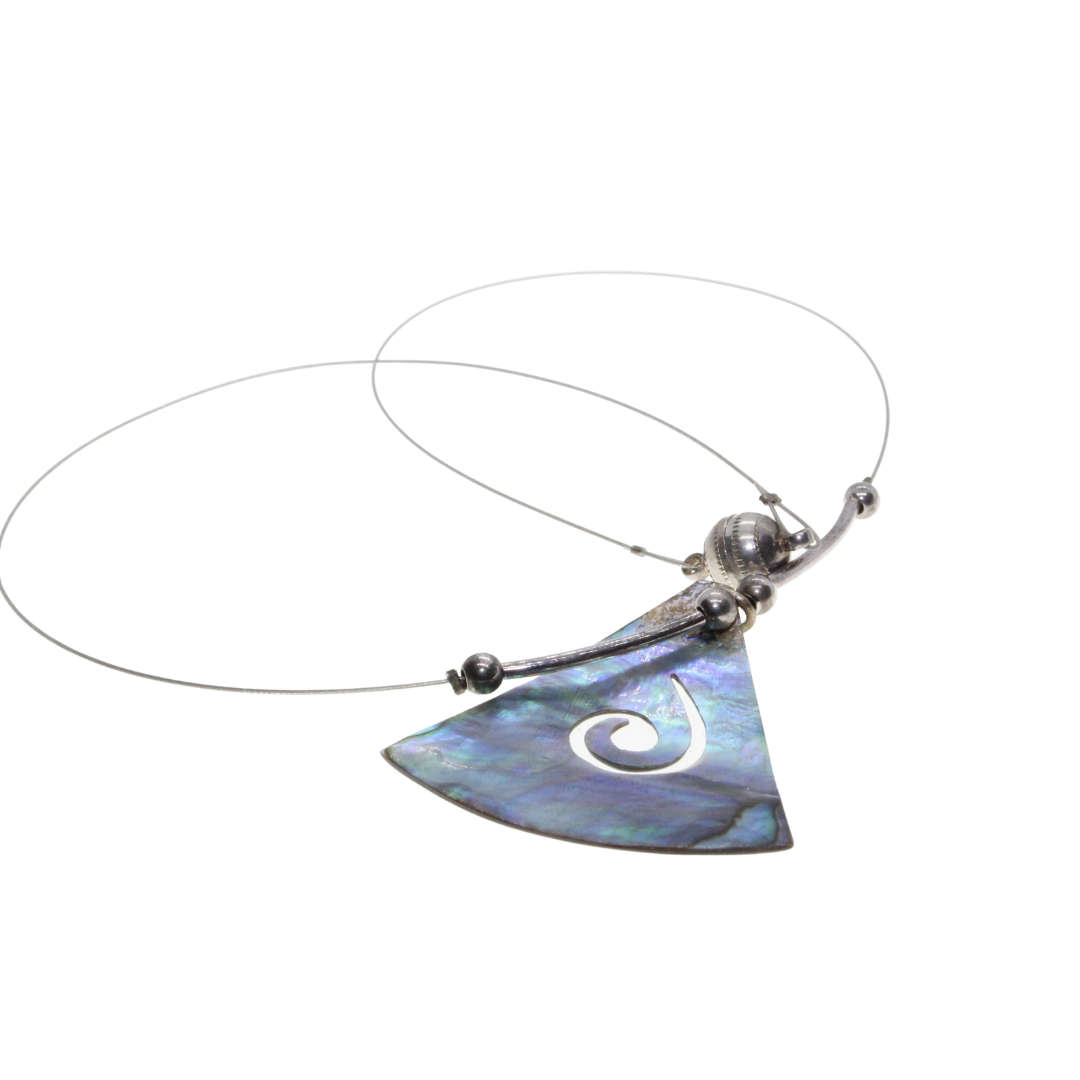 Necklace - Silver Tone Paua Triangular Shape Shell on floating Necklace. Magnetic Clasp - ML2686