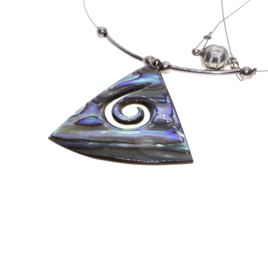 Necklace - Silver Tone Paua Triangular Shape Shell on floating Necklace. Magnetic Clasp - ML2686