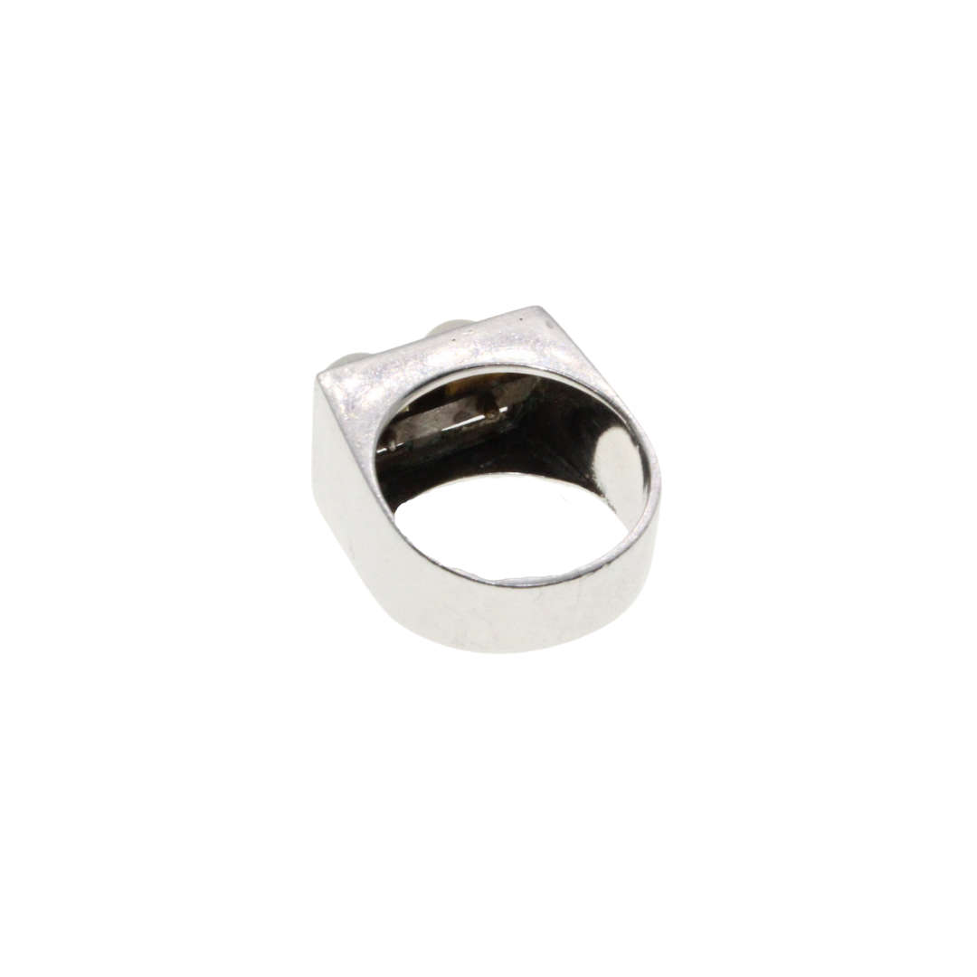 Ring - Silver Stamped Square Style Ring with 2 Pearls - ML2709