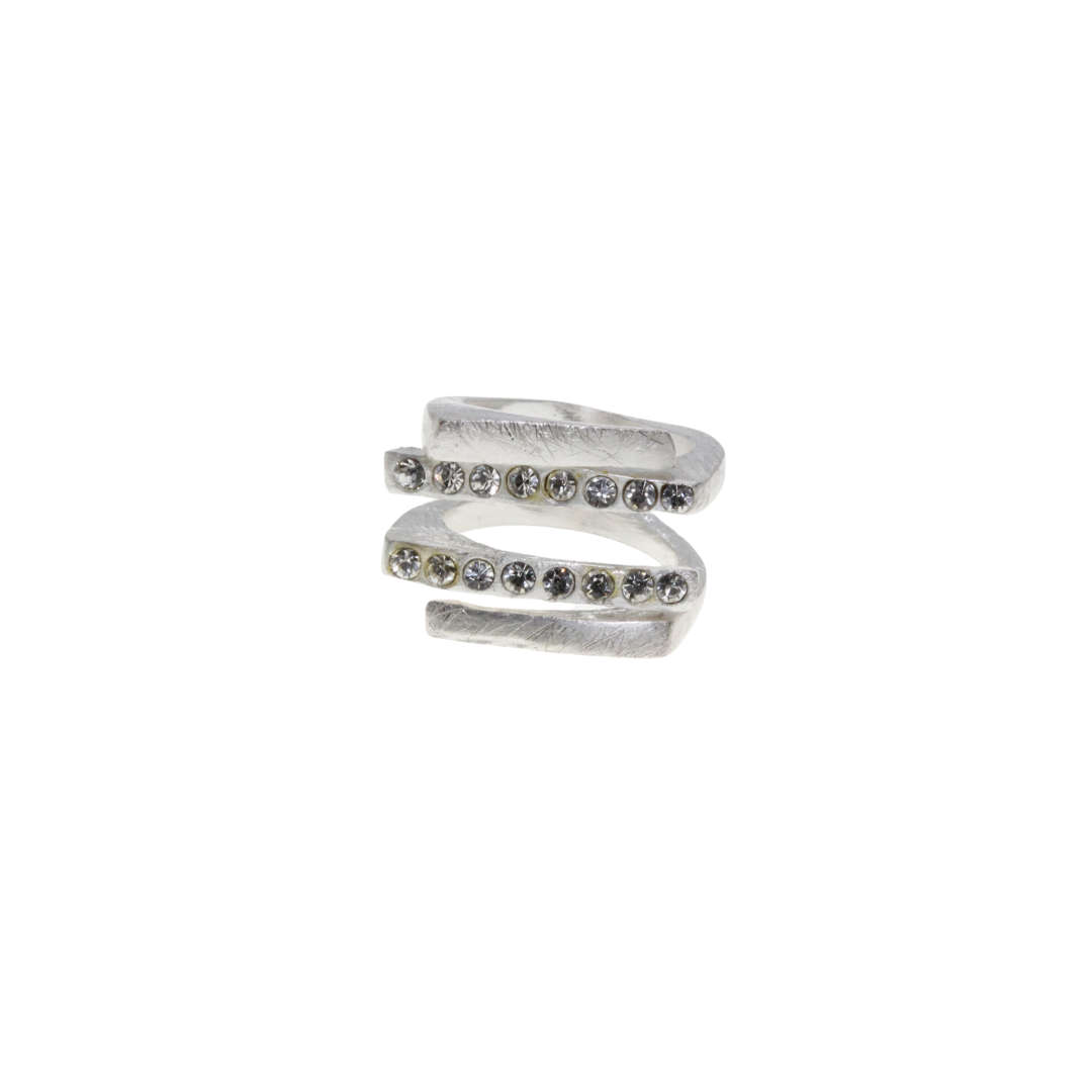Ring - Silver Tone Adjustable Design. Faced with Diamantes - ML2874