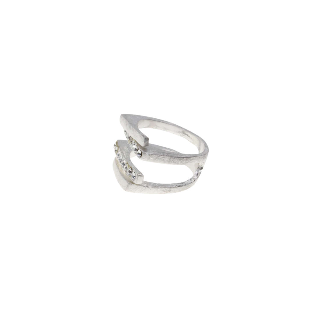 Ring - Silver Tone Adjustable Design. Faced with Diamantes - ML2874