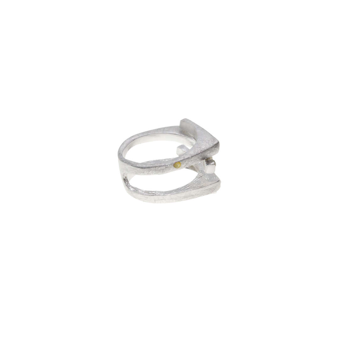 Ring - Silver Tone Adjustable Design. Faced with Diamantes - ML2874