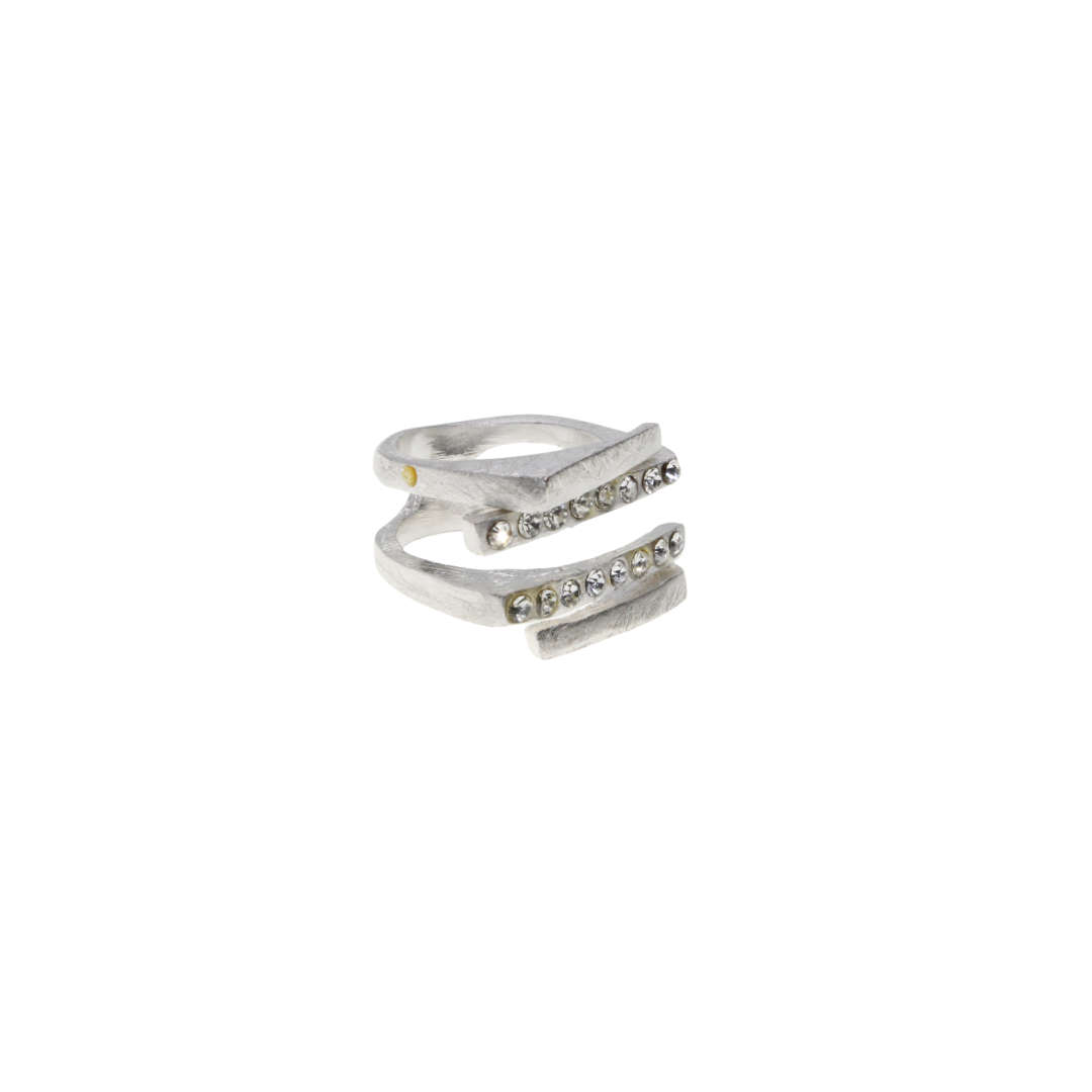 Ring - Silver Tone Adjustable Design. Faced with Diamantes - ML2874