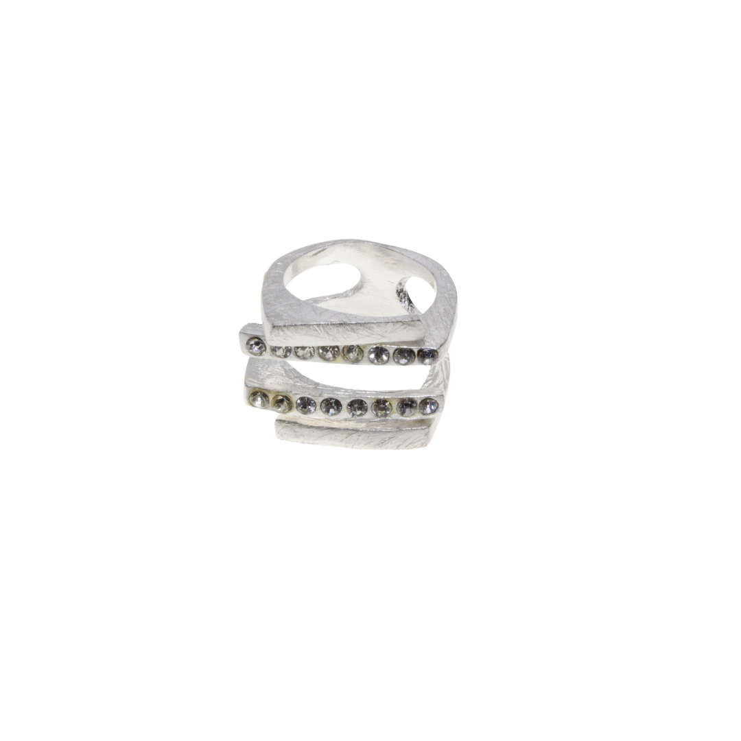 Ring - Silver Tone Adjustable Design. Faced with Diamantes - ML2874