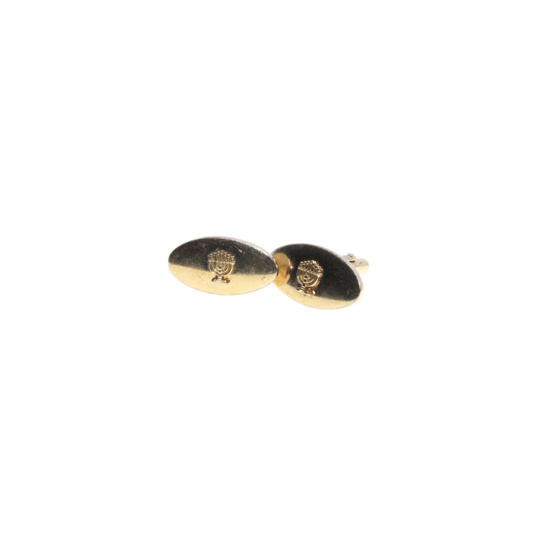Cufflinks - Vintage Gold Tone Oval Cufflinks with Menorahs - ML3040