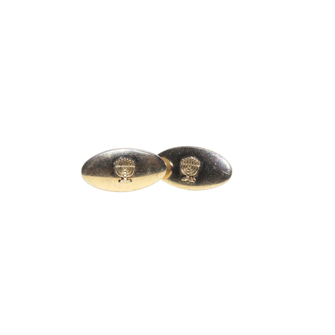 Cufflinks - Vintage Gold Tone Oval Cufflinks with Menorahs - ML3040