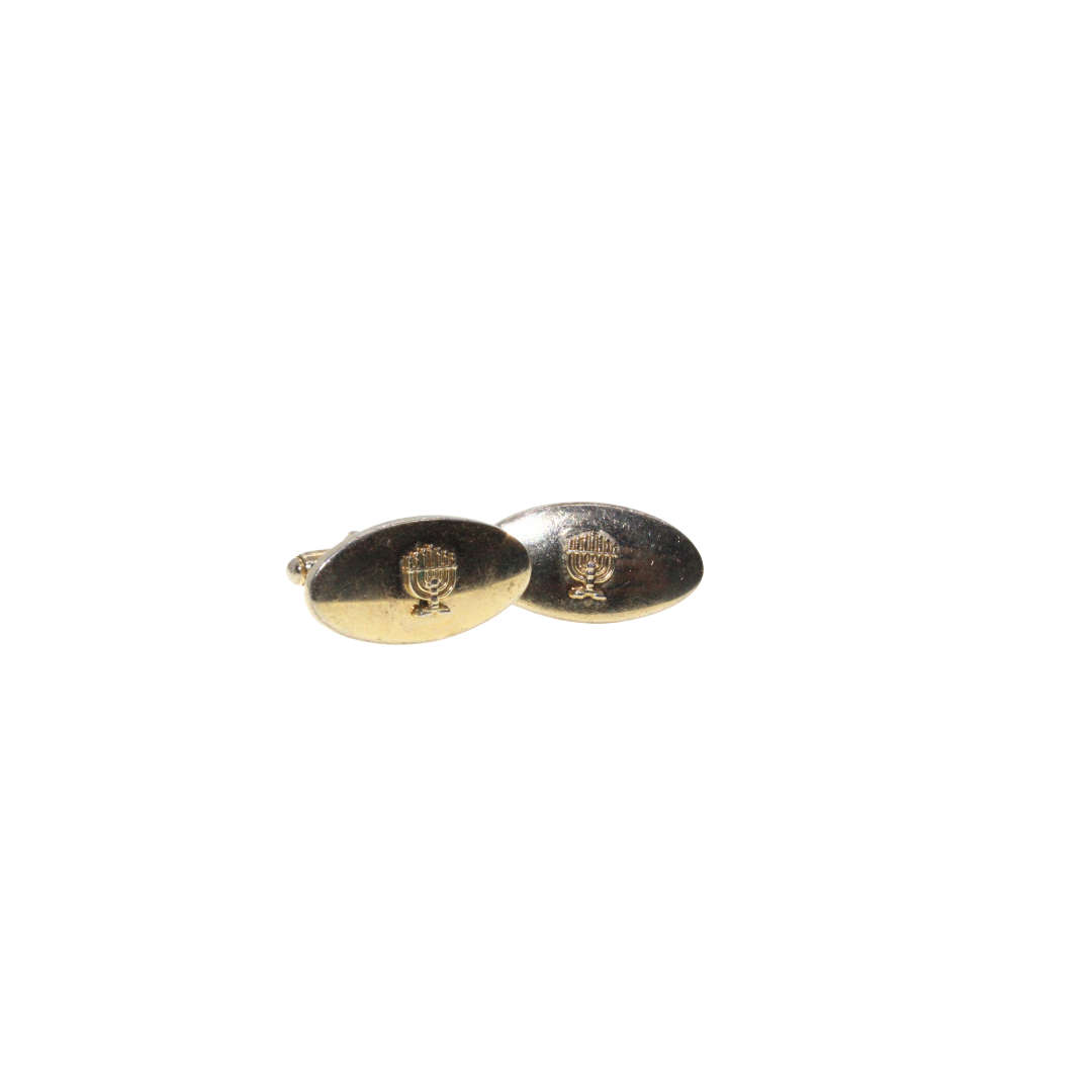 Cufflinks - Vintage Gold Tone Oval Cufflinks with Menorahs - ML3040