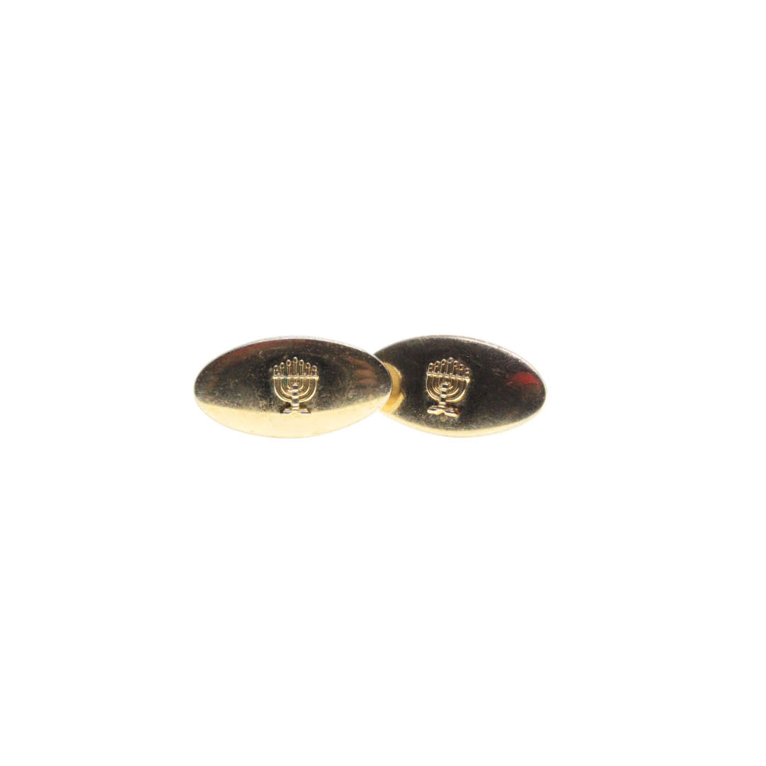 Cufflinks - Vintage Gold Tone Oval Cufflinks with Menorahs - ML3040