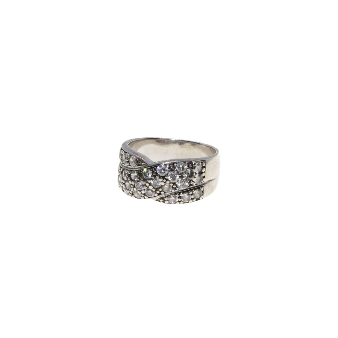 Ring - 925 Silver Criss Cross Band. Diamantes and Marcasite. - ML3063
