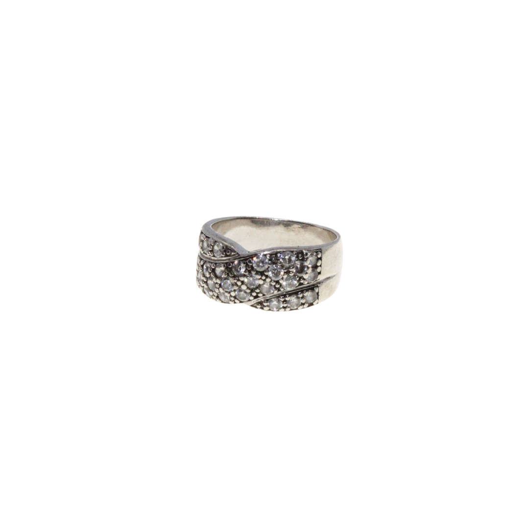 Ring - 925 Silver Criss Cross Band. Diamantes and Marcasite. - ML3063