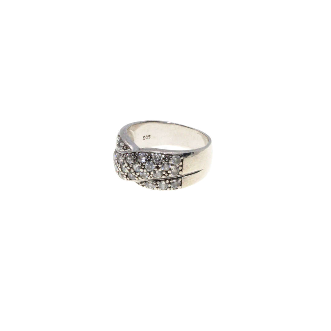 Ring - 925 Silver Criss Cross Band. Diamantes and Marcasite. - ML3063