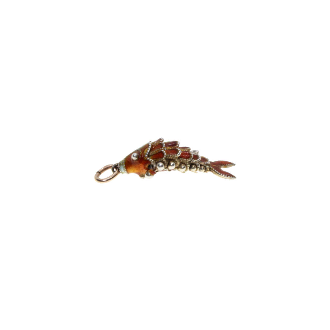 Charm - Vintage Enamel articulated Fish Charm.  Pastel Colours. - ML3084