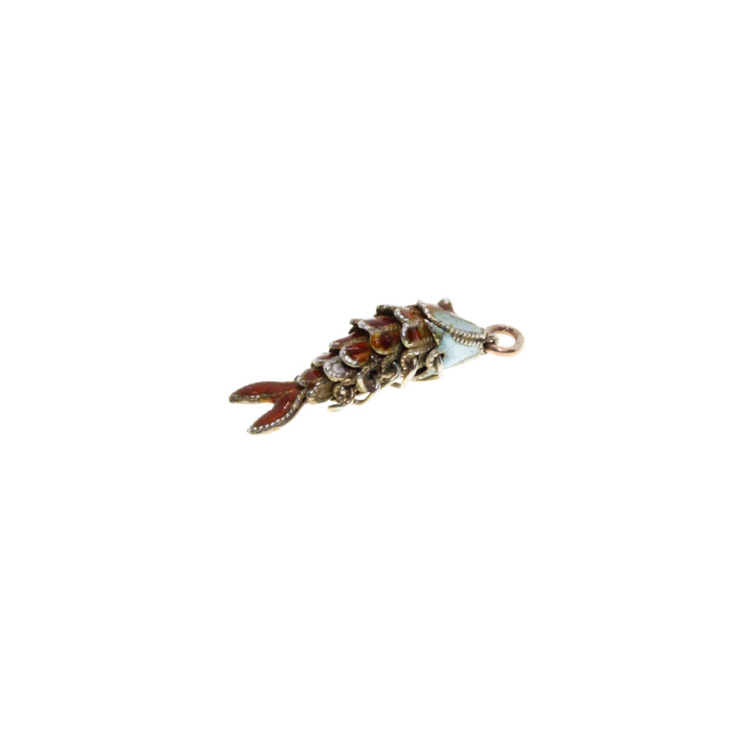 Charm - Vintage Enamel articulated Fish Charm.  Pastel Colours. - ML3084