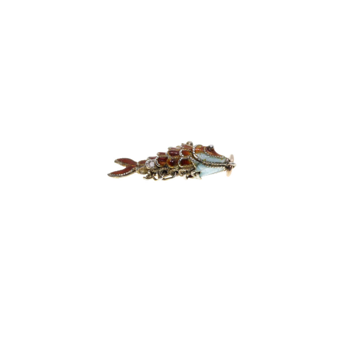 Charm - Vintage Enamel articulated Fish Charm.  Pastel Colours. - ML3084