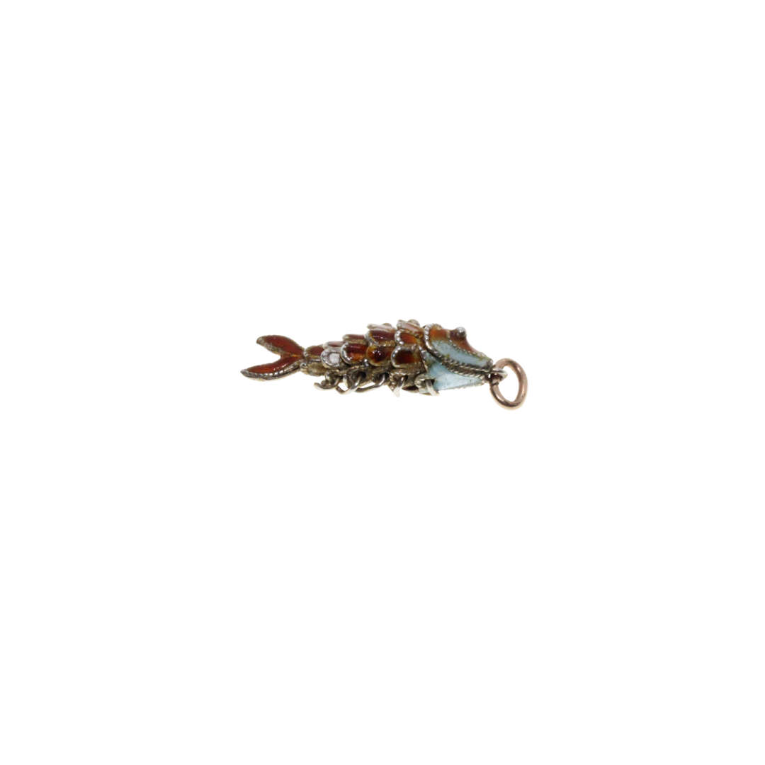 Charm - Vintage Enamel articulated Fish Charm.  Pastel Colours. - ML3084