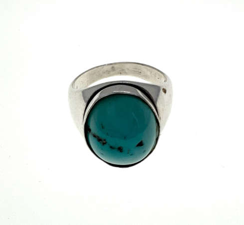 Ring - Vintage 925 Silver Stamped Ring. Light Turquoise Stone (Slight Dent Around Stone) - ML2054