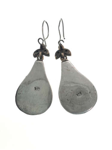 Earrings - 925 Silver Vintage Earrings, Large Sapphire Stones Surrounded by Diamantes - ML2118