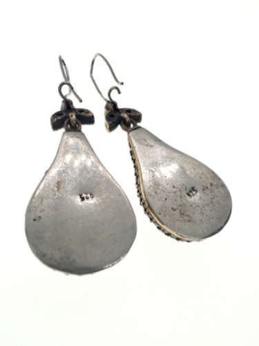 Earrings - 925 Silver Vintage Earrings, Large Sapphire Stones Surrounded by Diamantes - ML2118