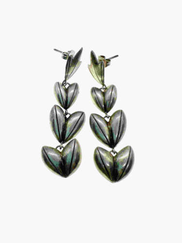 Earrings - Silver Tone Leaf Shaped Heart Earrings For Pierced Ears - ML2156