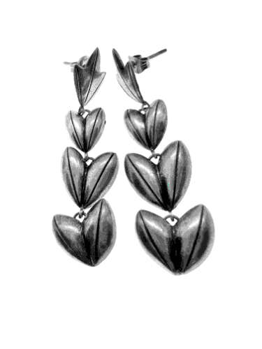 Earrings - Silver Tone Leaf Shaped Heart Earrings For Pierced Ears - ML2156