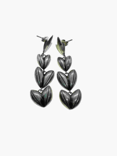 Earrings - Silver Tone Leaf Shaped Heart Earrings For Pierced Ears - ML2156