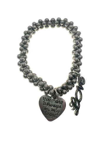 Bracelet - Silver Tone Beaded Bracelet with 2 Charms - ML2199