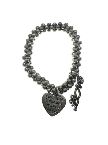 Bracelet - Silver Tone Beaded Bracelet with 2 Charms - ML2199