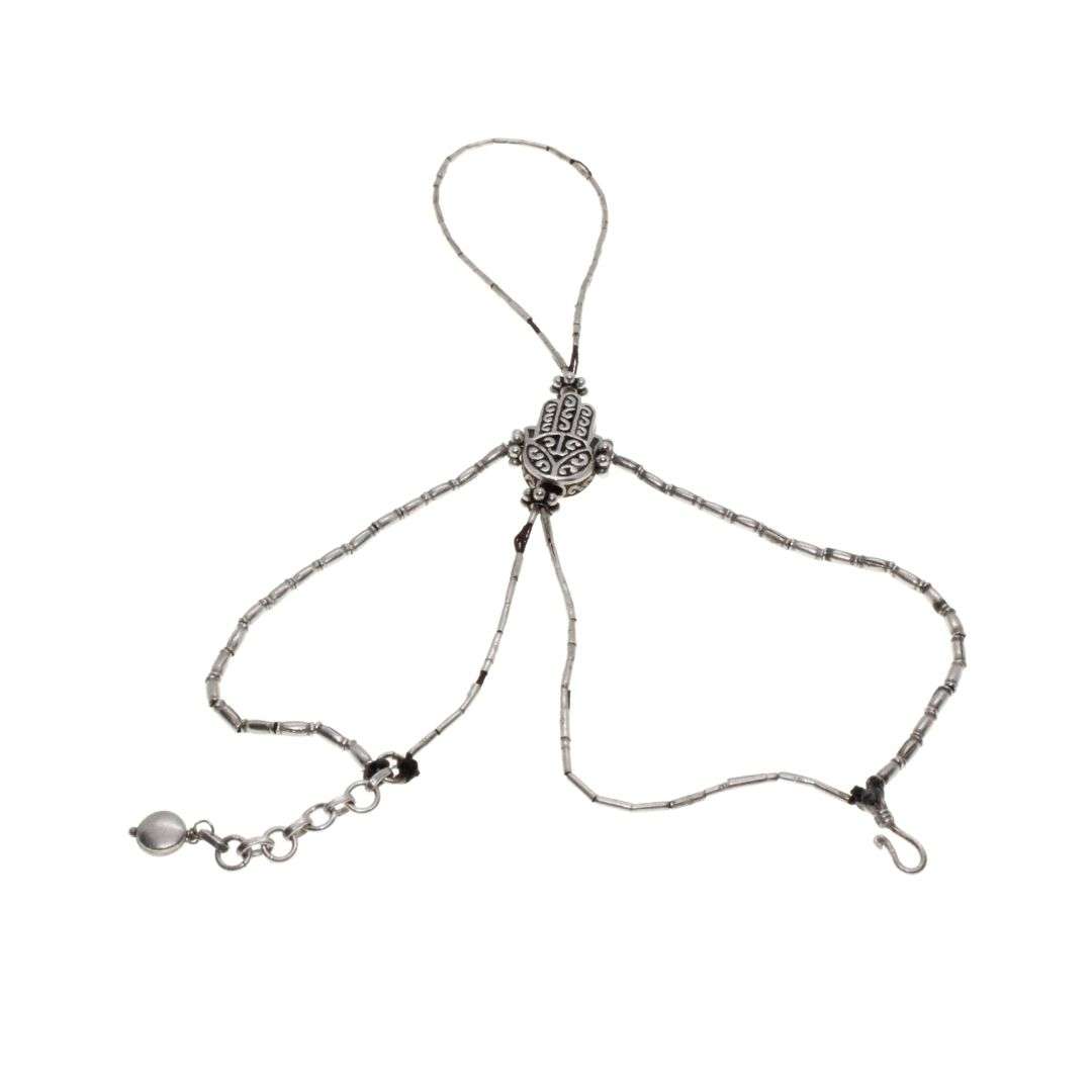 Bracelet - Finger Ring Bracelet - 925 Silver Hamsa Charm - ML3120