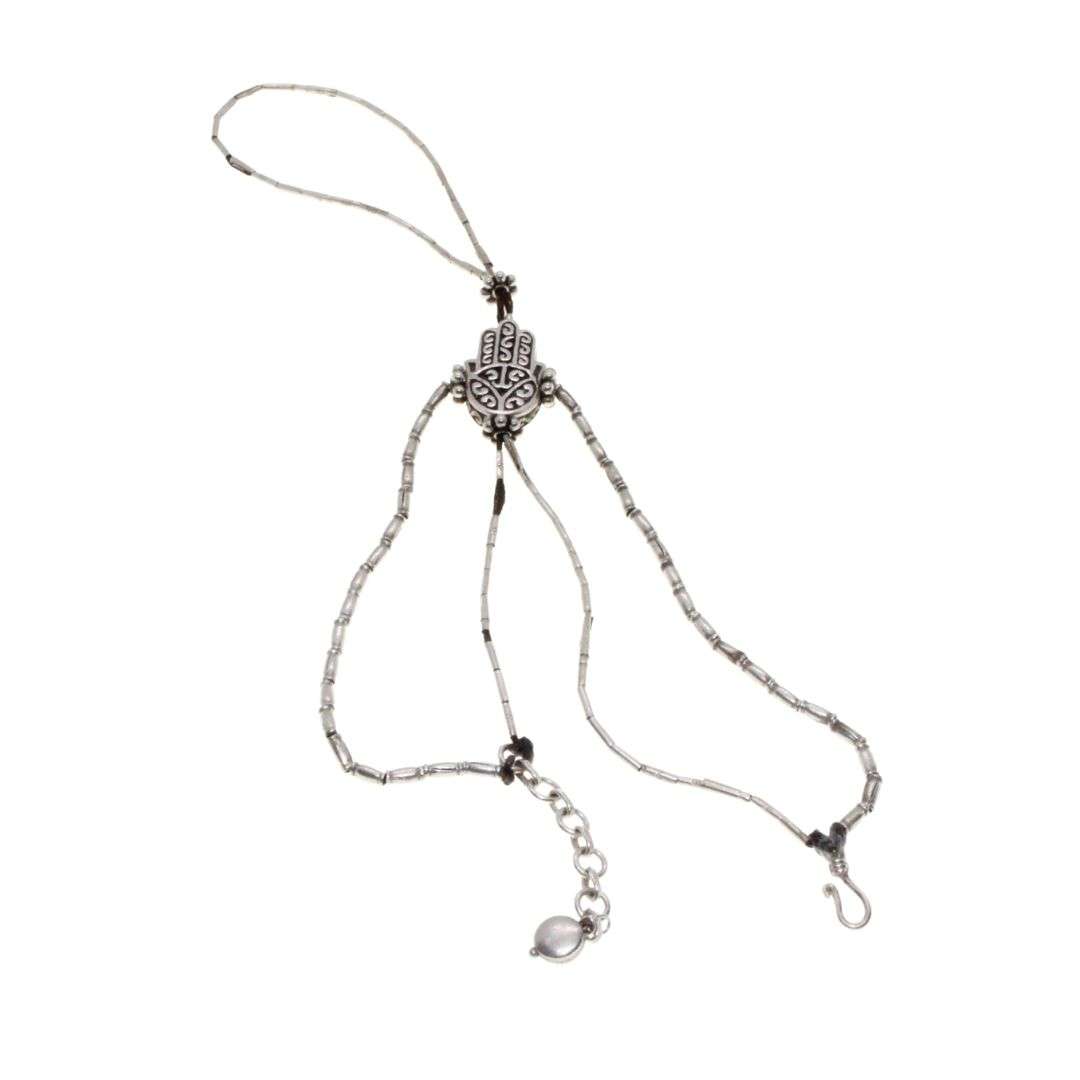 Bracelet - Finger Ring Bracelet - 925 Silver Hamsa Charm - ML3120