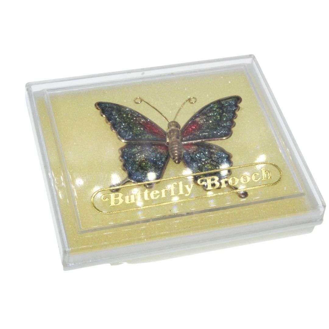Brooch - Gold Tone Vintage Fun Multi Colour Disco Glitter Butterfly Brooch. Original Box - ML3283