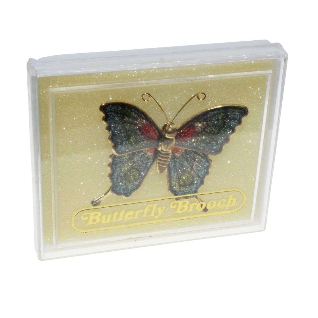 Brooch - Gold Tone Vintage Fun Multi Colour Disco Glitter Butterfly Brooch. Original Box - ML3283
