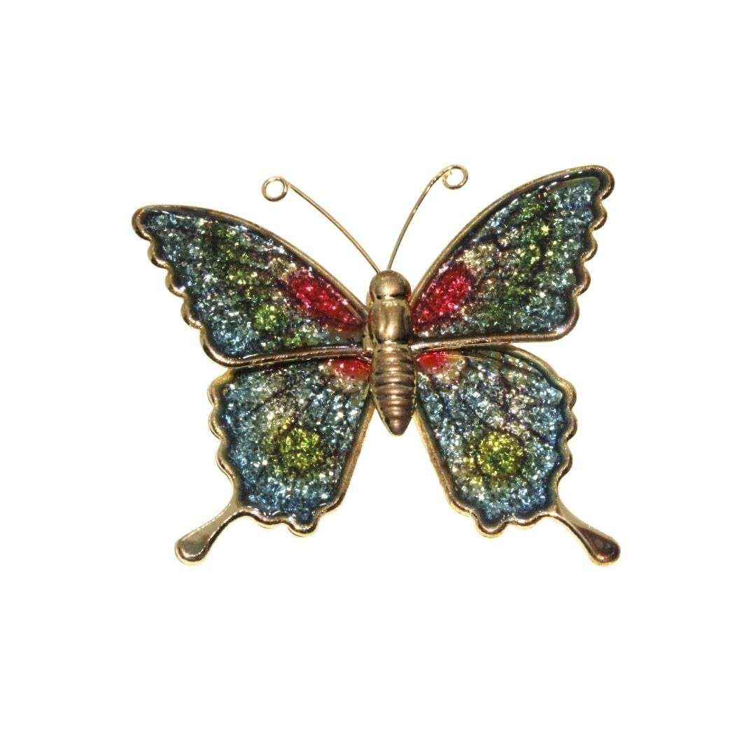 Brooch - Gold Tone Vintage Fun Multi Colour Disco Glitter Butterfly Brooch. Original Box - ML3283