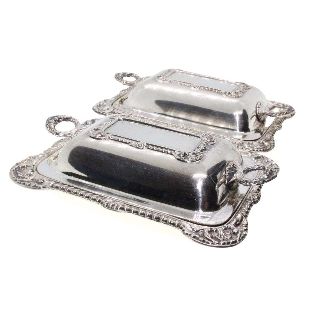 Antiques  - Vintage Silver Plated with Design Mini Butter Dishes stamped M.P. Honour Ltd - ML3322