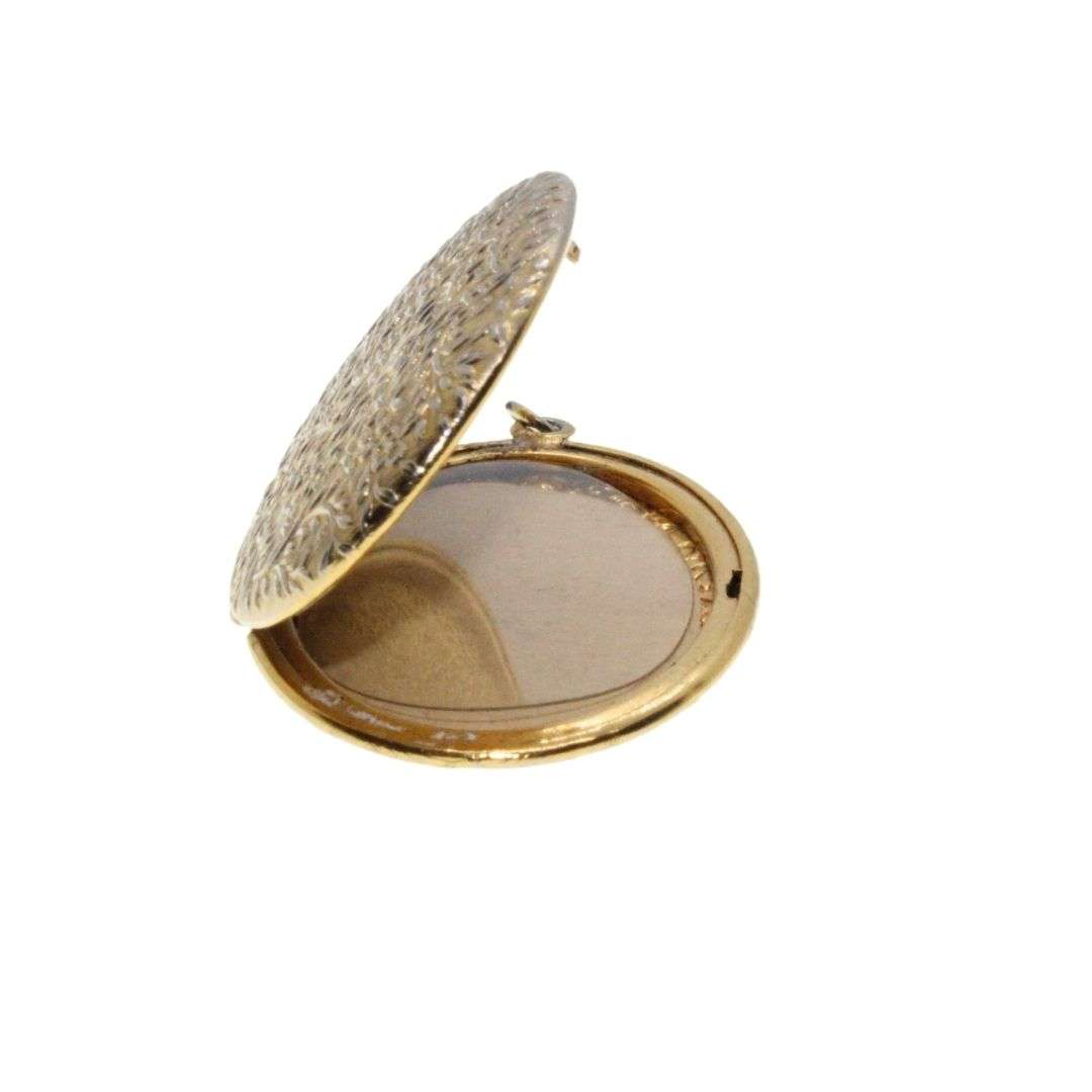 Pendant - Gold Tone Vintage Locket with Leaf Design - ML3326