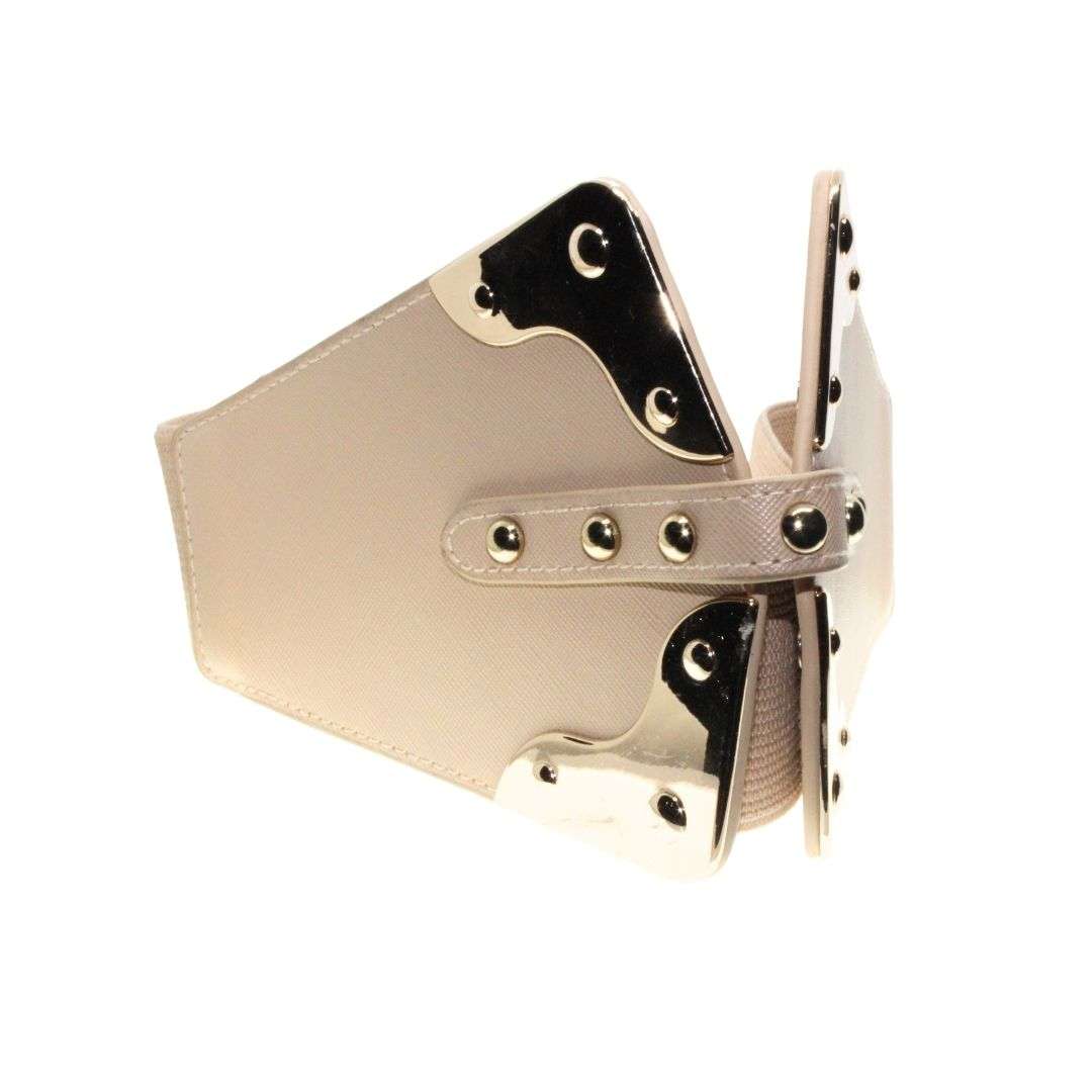 Belt - Gold Tone Chunky Statement Belt. Stretchy Expandable Strap - ML3392