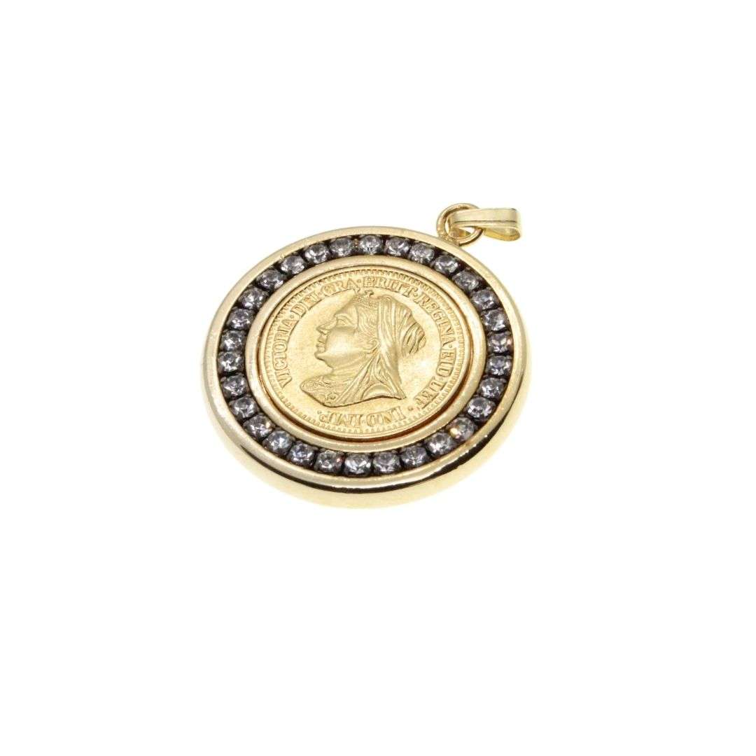 Pendant -  Vintage Queen Victoria 18ct Rolled Gold Plating Pendant with Diamantes - ML3448