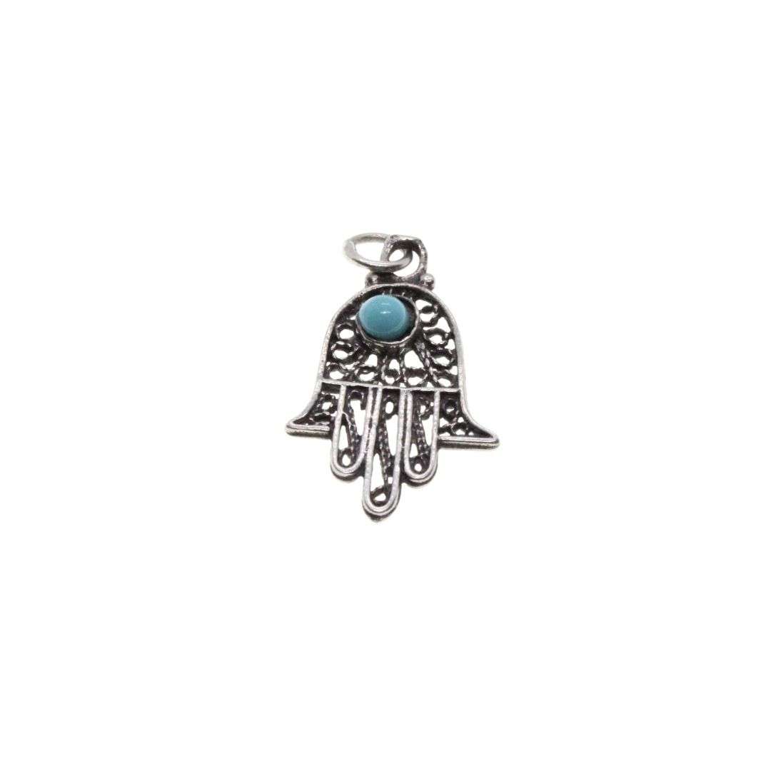 Pendant -  925 Silver Hamsa Filigree with Turquoise Stone in Centre - ML3468
