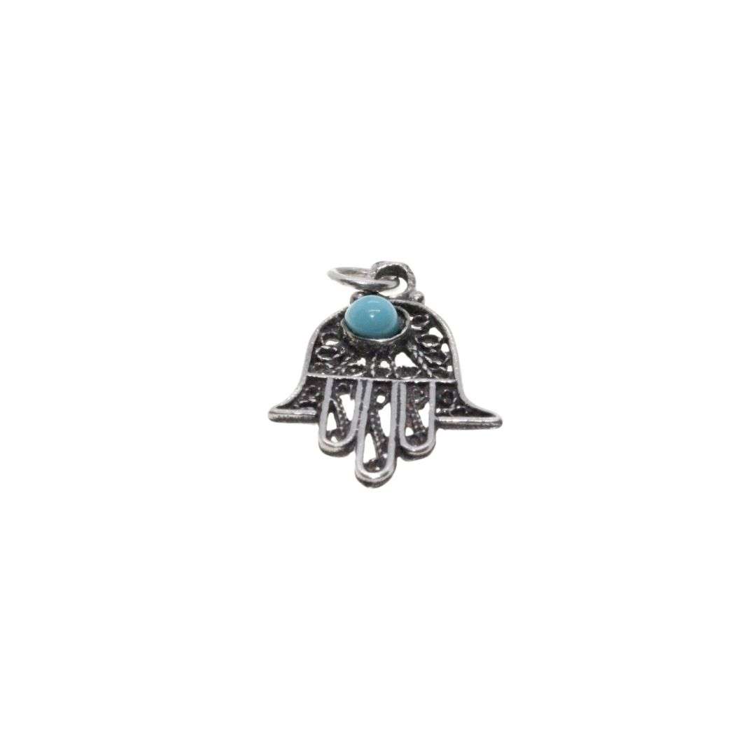 Pendant -  925 Silver Hamsa Filigree with Turquoise Stone in Centre - ML3468