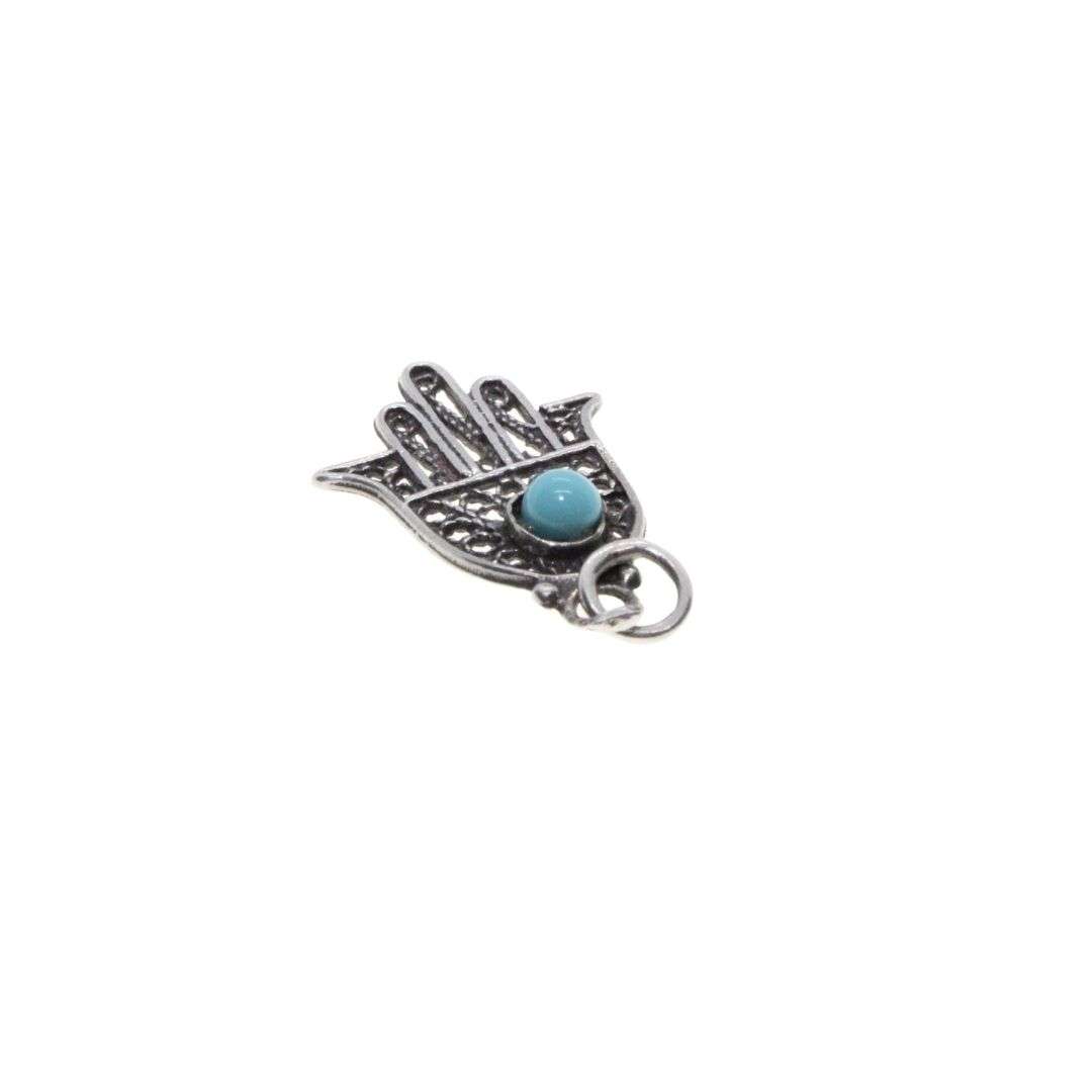Pendant -  925 Silver Hamsa Filigree with Turquoise Stone in Centre - ML3468