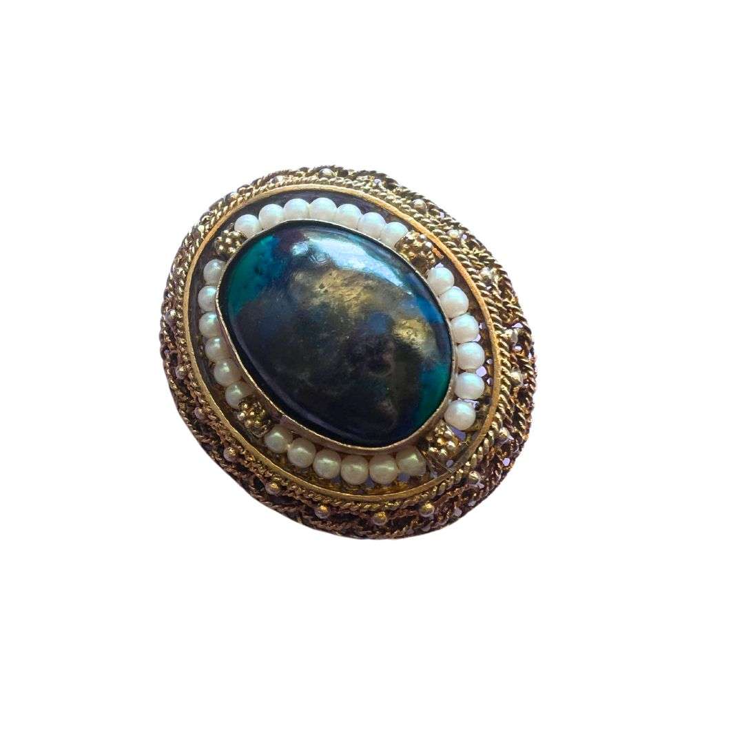 Brooch/Pendant - 935 Silver . Pear Shape Eilat Stone. Filigree Frame. - ML3504