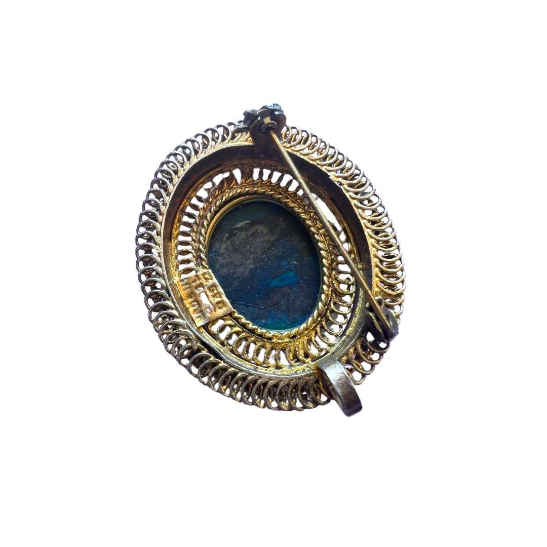 Brooch/Pendant - 935 Silver . Pear Shape Eilat Stone. Filigree Frame. - ML3504