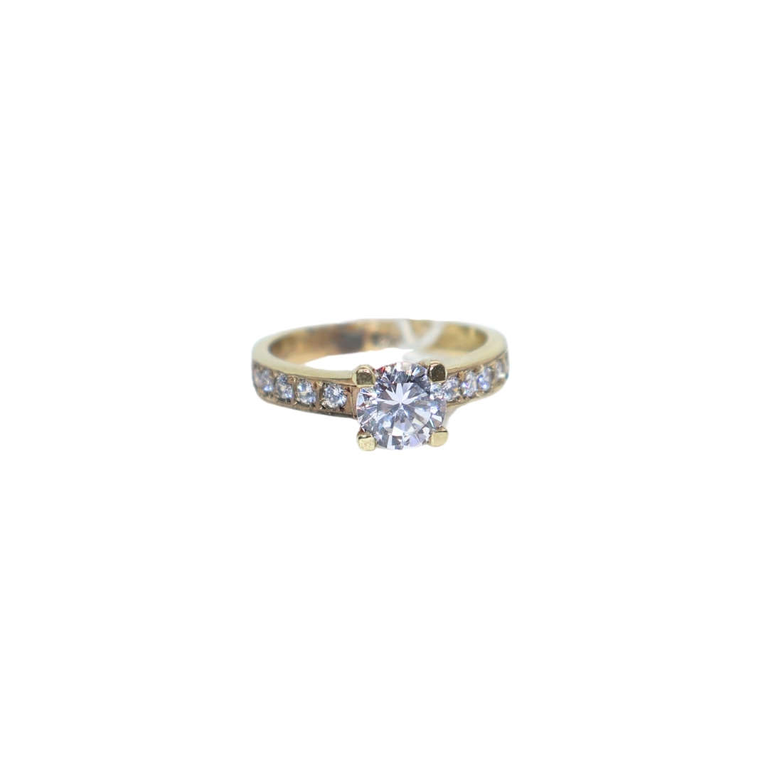 Ring -  Silver Gilt Engagement Ring. Large clear stone. 5 x side stones on both sides - ML3610
