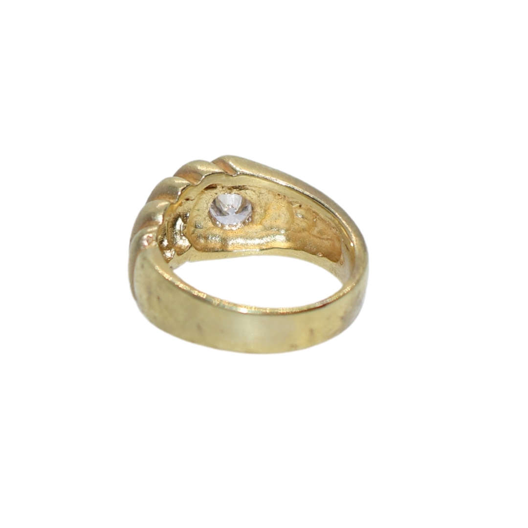 Ring -  Silver Gilt .One side band indented other side plain, Clear stone flush with band - ML3643
