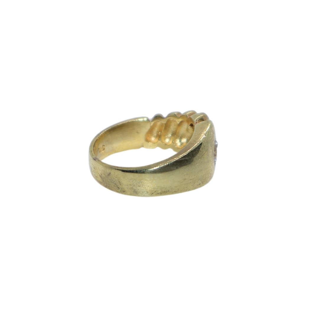 Ring -  Silver Gilt .One side band indented other side plain, Clear stone flush with band - ML3643