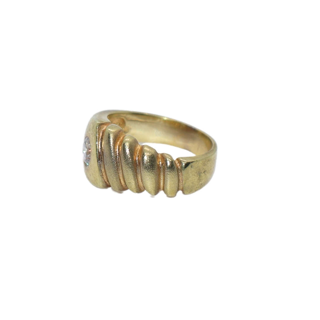 Ring -  Silver Gilt .One side band indented other side plain, Clear stone flush with band - ML3643